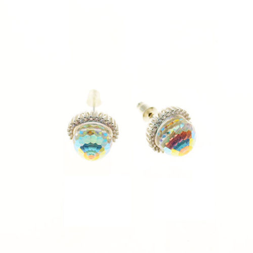 Picture of Crystal Cube Drop Pierced Earrings. Crystal Aurore Boreale (001 Ab) Color