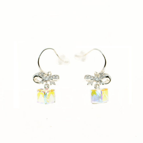 Picture of Crystal Cube Drop Ribbon Hook Earrings. Crystal Aurore Boreale (001 Ab) Color