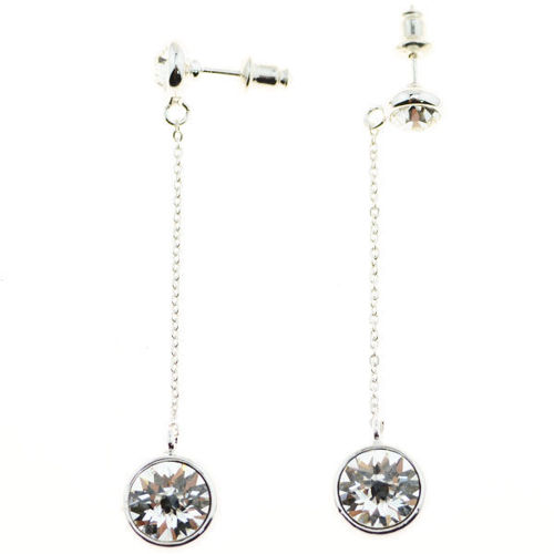 Picture of Crystal Cube Drop Round Chaining Dangle Pierced Earrings. Crystal  Color