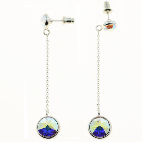 Picture of Crystal Cube Drop Round Chaining Dangle Pierced Earrings. Crystal Aurore Boreale (001 Ab) Color