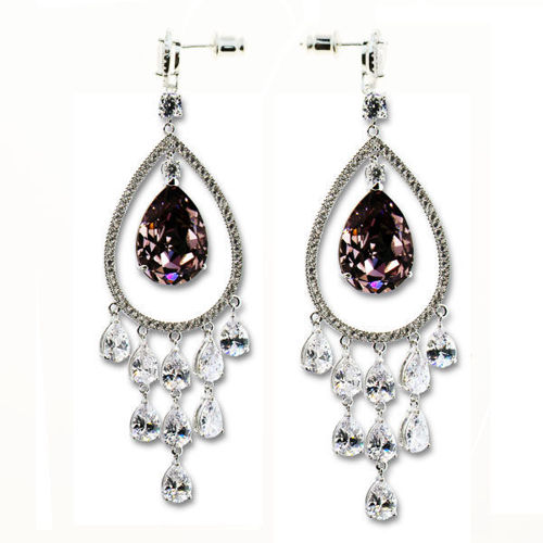 Picture of Crystal Cube Drop Teardrop Pierced Bella Post Earrings. Amethyst (204) Color