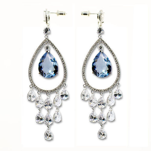 Picture of Crystal Cube Drop Teardrop Pierced Bella Post Earrings. Montana (207) Color