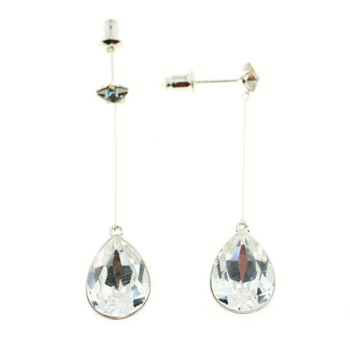 Picture of Crystal Cube Drop Teardrop Star Pierced Sterling Silver Post Earrings. Crystal  Color