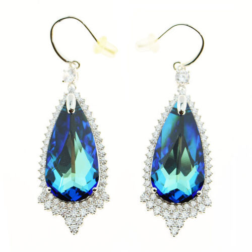 Picture of Crystal Dangle Earrings. Crystal Bermuda Blue (001 Bbl) Color