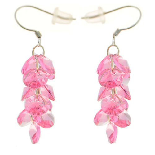 Picture of Crystal Dangle Flower Pierced Earrings. Rose (209) Color