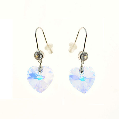 Picture of Crystal Dangle Heart Shape Pierced Hook Earrings. Crystal Aurore Boreale (001 Ab) Color