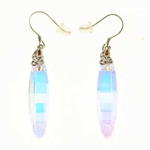 Picture of Crystal Dangle Pierced Hook Earrings. Crystal Aurore Boreale (001 Ab) Color