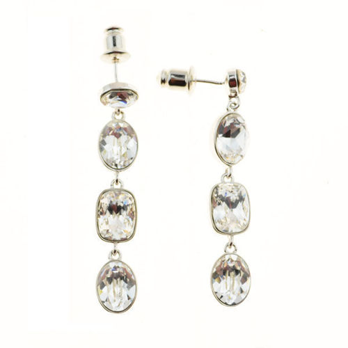 Picture of Crystal Dangle Pierced Sterling Silver Post Earrings. Crystal  Color