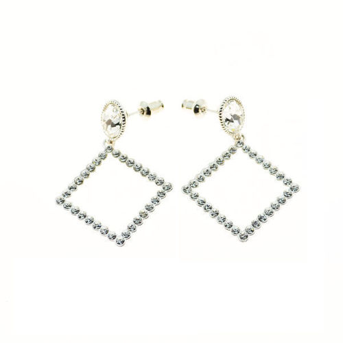 Picture of Crystal Diamond Shape Dangle Pierced Earrings. Crystal  Color