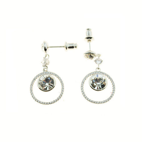 Picture of Crystal Diouble Cilcle Dangle Pierced Sterling Silver Earrings. Crystal  Color