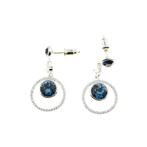 Picture of Crystal Diouble Cilcle Dangle Pierced Sterling Silver Earrings. Montana (207) Color