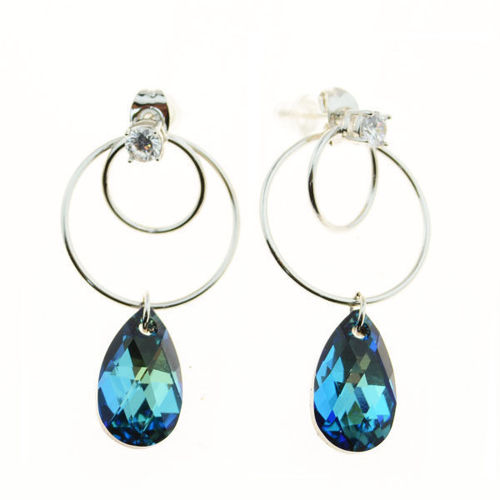 Picture of Crystal Double Rings Dangleing Oval Shape Pierced Earrings. Montana (207) Color