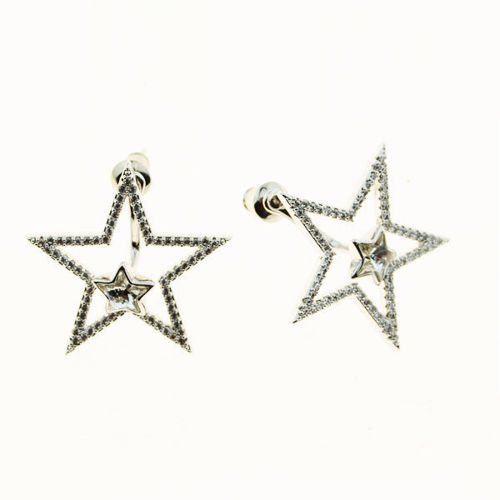 Picture of Crystal Double Star Pierced Earrings. Crystal Aurore Boreale (001 Ab) Color