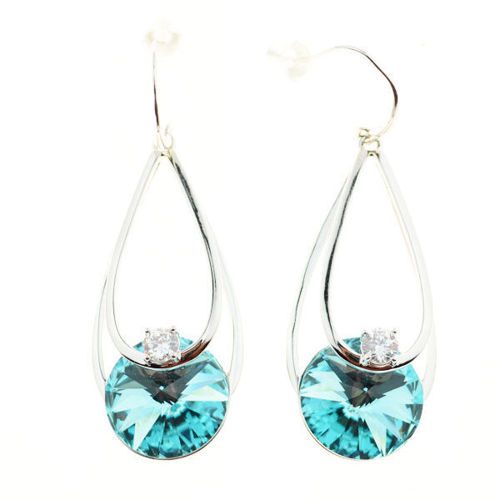 Picture of Crystal Double Teardrop Dangle Earrings. Blue Zircon (263) Color