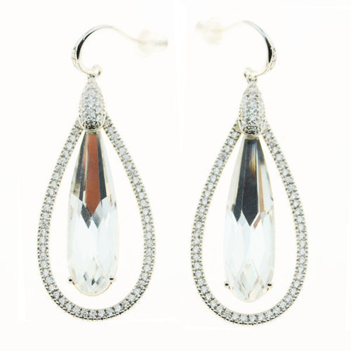 Picture of Crystal Double Teardrop Dangle Earrings. Crystal  Color