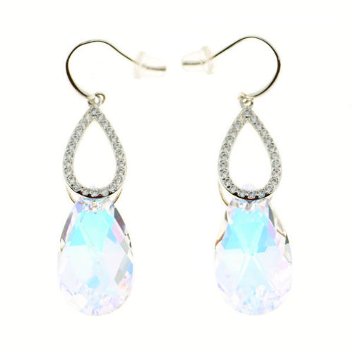 Picture of Crystal Double Teardrop Dangle Earrings. Crystal Aurore Boreale (001 Ab) Color