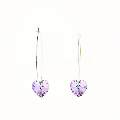 Picture of Crystal Hoop Heart Drop Earrings. Crystal  Color