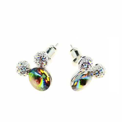 Picture of Crystal Mickey Mouse Sterling Silver Post Earrings. Crystal  Color