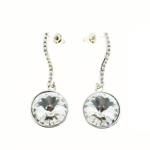 Picture of Crystal Round Shape Dangle Pierced Earrings. Crystal  Color