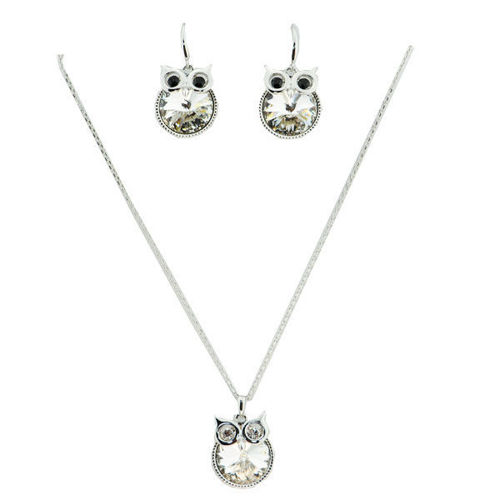 Picture of Crystal Owl Design Necklace And Earrings. Crystal  Color