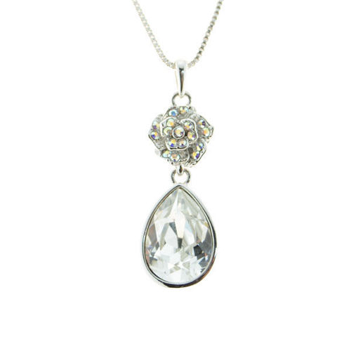 Picture of Crystal Oval On Flower Necklace. Crystal  Color