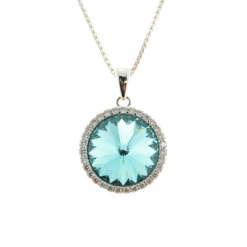 Picture of Crystal Round Shape Necklace. Light Turquoise (263) Color