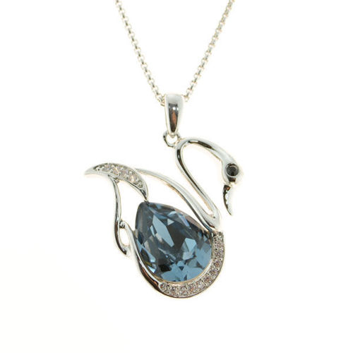 Picture of Crystal Swan Necklace. Crystal Bermuda Blue (001 Bbl) Color