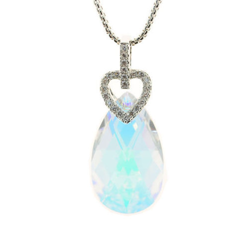 Picture of Crystal Oval On Heart Shape Necklace. Crystal Aurore Boreale (001 Ab) Color