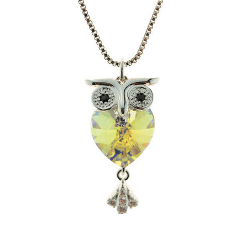 Picture of Crystal Owl Necklace Crystal From Swaroski. Crystal Aurore Boreale (001 Ab) Color