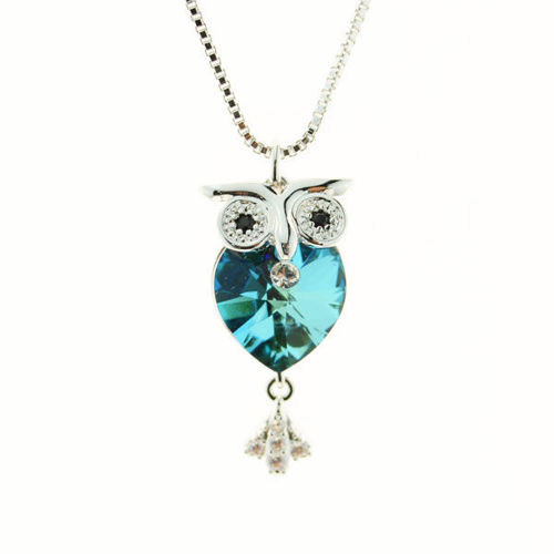 Picture of Crystal Owl Necklace Crystal From Swaroski. Indicolite (379) Color