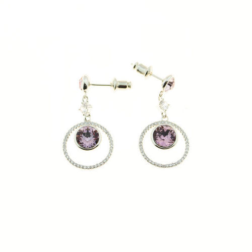 Picture of crystal double circle dangle pierced earrings Amethyst color(204)