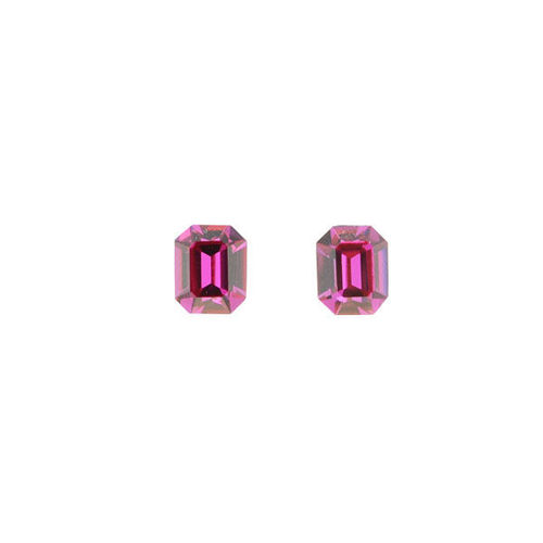 Picture of Crystal Octagonal Earrings Pierced Sterling Silver Post Fuchsia (502) Color
