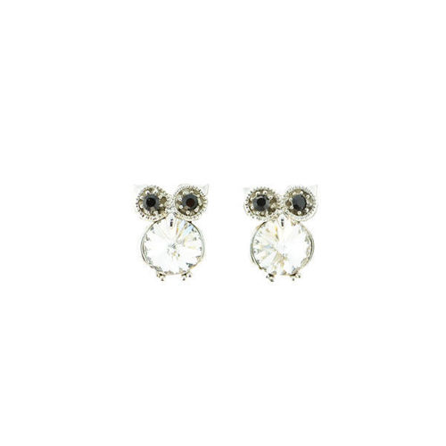 Picture of Crystal Owl Earrings Pierced Sterling Silver Post Crystal (001)  Color