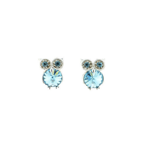 Picture of Crystal Owl Earrings Pierced Sterling Silver Post Light Turquoise (263)  Color