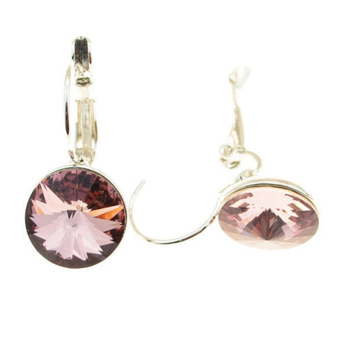 Picture of Crystal Round Shape Clip Pierced Earrings Sterling Silver Post Amethyst  (204) Color