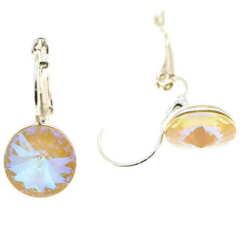 Picture of Crystal Round Shape Clip Pierced Earrings Sterling Silver Post Crystal gold Shadow (001GSHA) Color