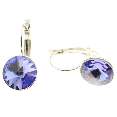 Picture of Crystal Round Shape Clip Pierced Earrings Sterling Silver Post Purple Velvet (277) Color