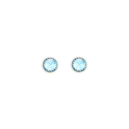 Picture of Crystal Round Shape Earrings Pierced Sterling Silver Post Light Turquoise (263) Color