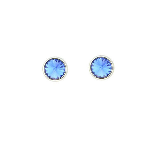 Picture of Crystal Round Shape Earrings Pierced Sterling Silver Post Sapphire (206) Color