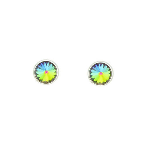 Picture of Crystal Round Shape Earrings Pierced Sterling Silver Post Vitrail Medium (001VM) Color