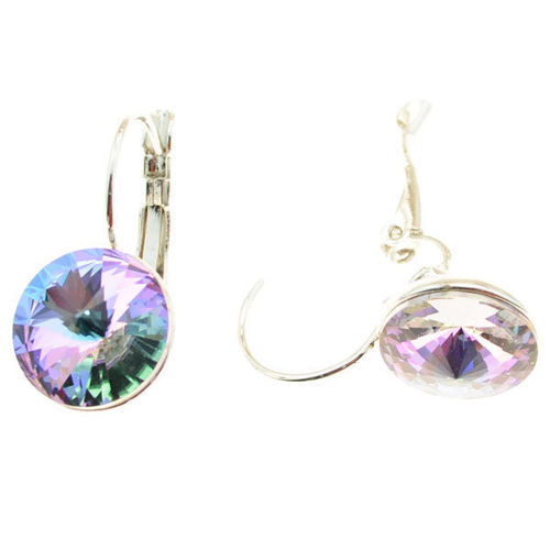 Picture of Crystal Round Shape Pierced Earrings Sterling Silver Post Crystal Volcano(001VOL) Color