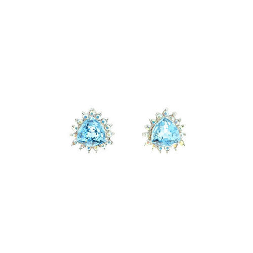 Picture of Crystal triangle shape Earrings Pierced Sterling Silver Post Blue Zircon (229)Color