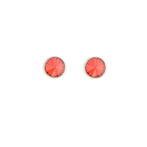 Picture of Crystal Round Shape Earrings Pierced Sterling Silver Post Light Siam (227) Color