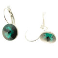 Picture of Crystal Round Shape Clip Pierced Earrings Sterling Silver Post Emerald   (205) Color