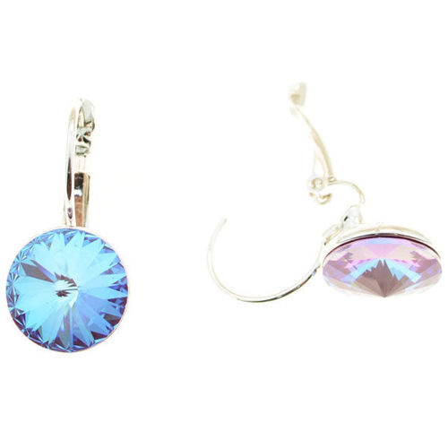 Picture of Crystal Round Shape Clip Pierced Earrings Sterling Silver Post Crystal Heliotrope (001HEL) Color